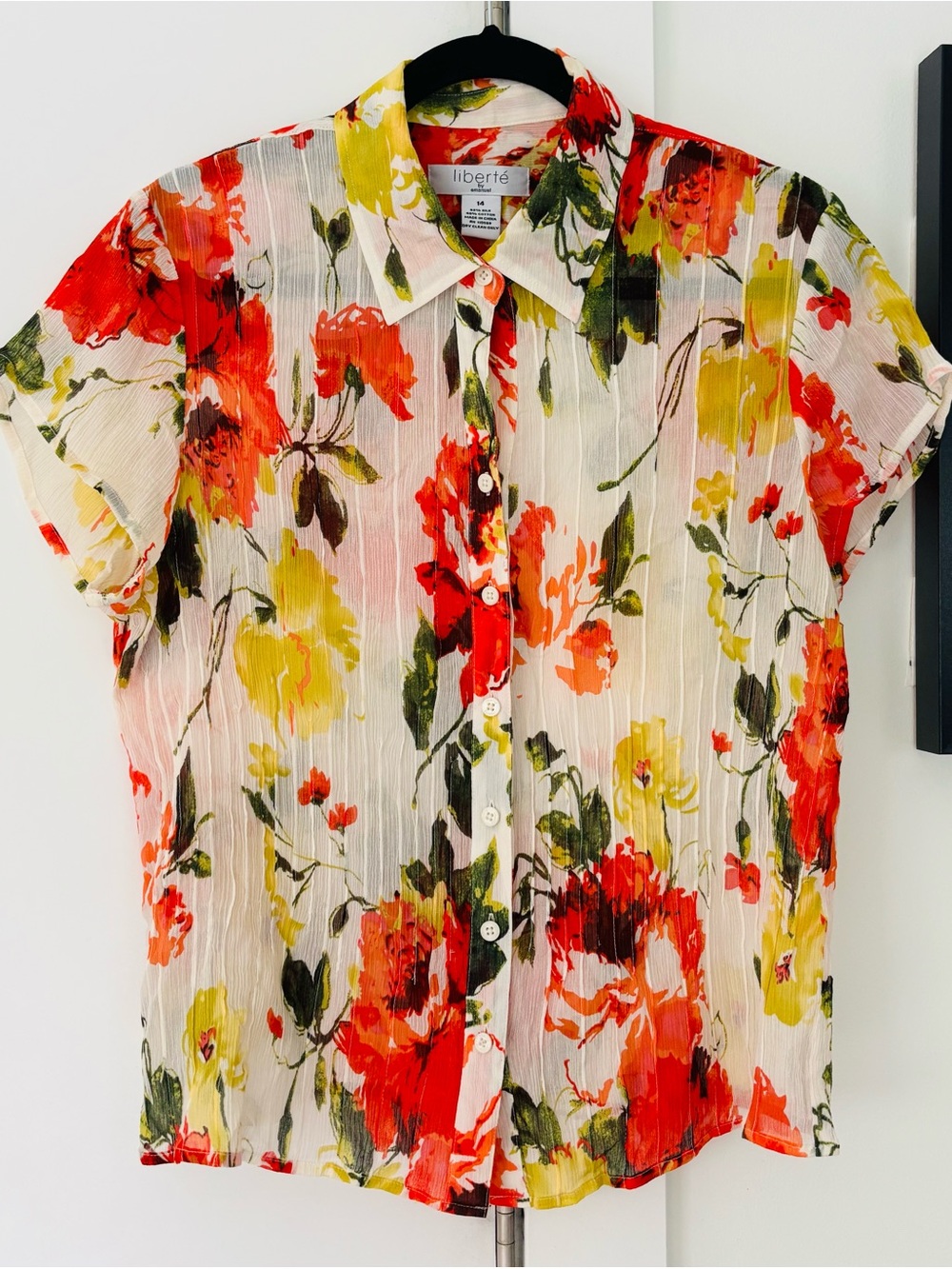 Liberte by Emmanuel Ungaro Silk button up botanical SS blouse size 14